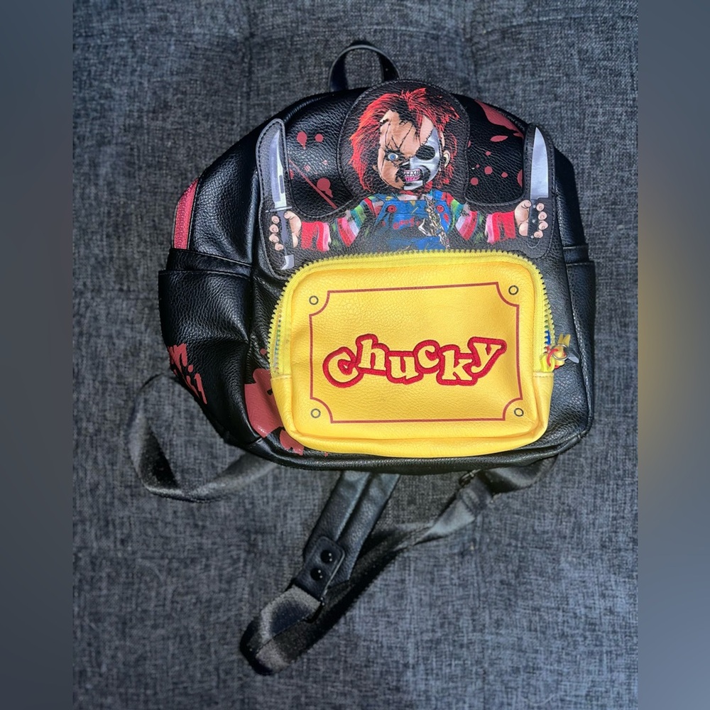 Iconic Chucky Black Leather Backpack - Black and Yellow